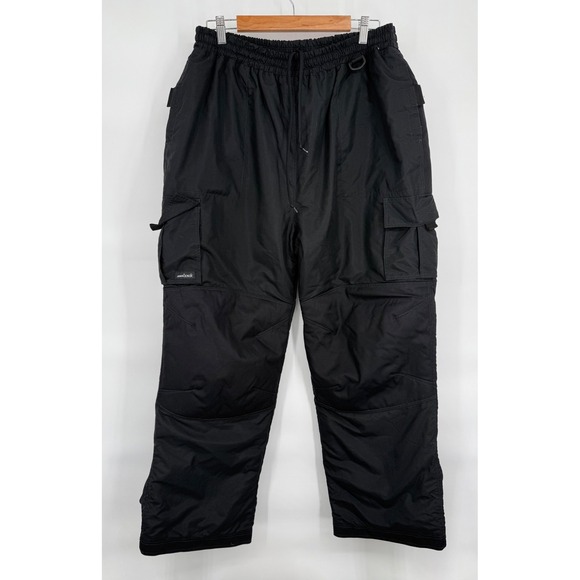 Mambosok Sz XL Snow Peak Cargo Pants Drawstring Waist Padded Ski Casual Black - Picture 1 of 11